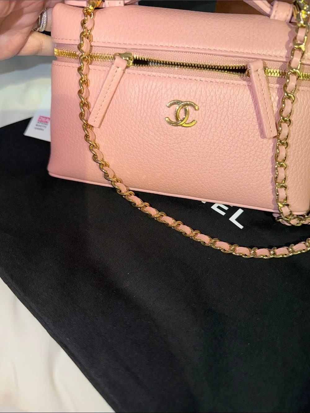 100% CHANEL Pink Pebbled Leather vanity Mini Bag with Gold Hardware with